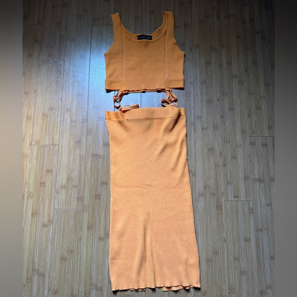 Almost Famous Vibrant Orange Pencil Skirt Set